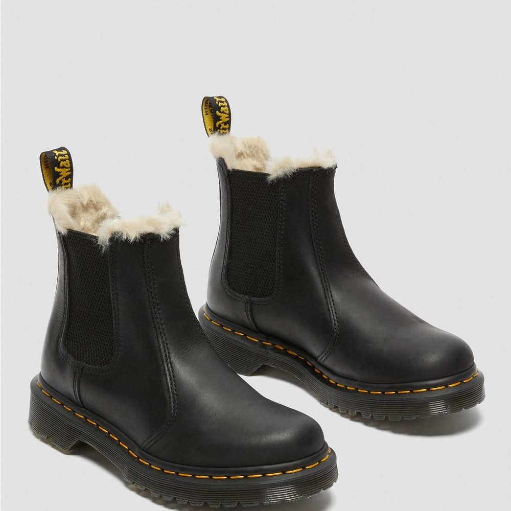 Dr. Martens Black Fur-Lined Chelsea Boots | Leonore | Women’s Size 7